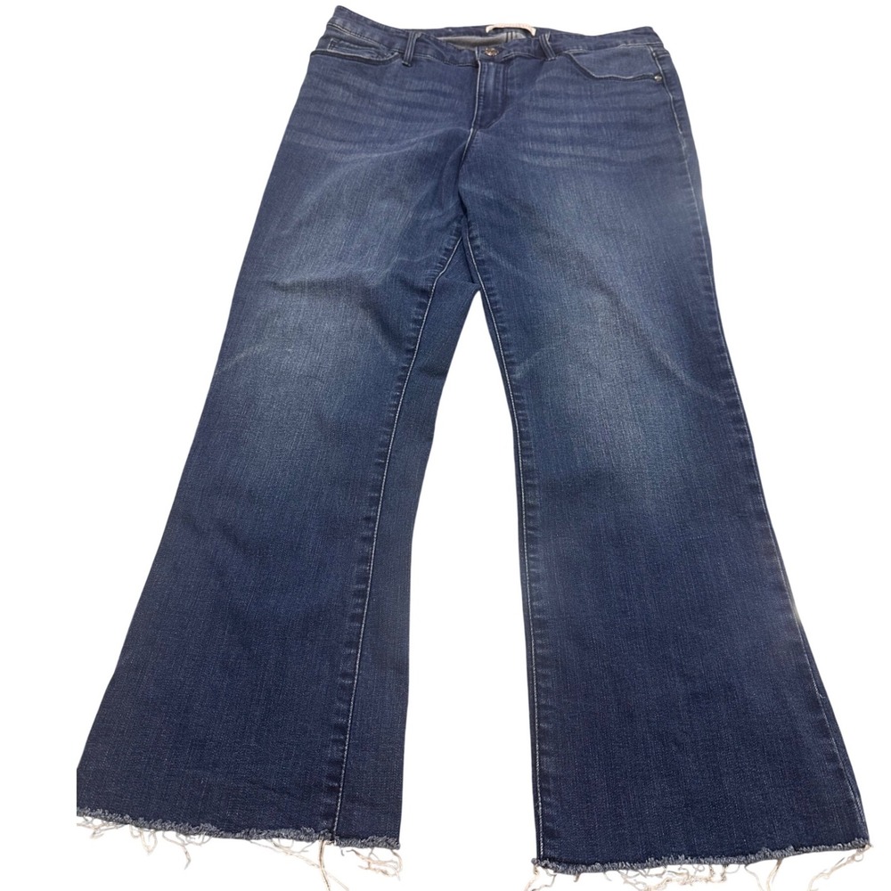 Social Standard by Sanctuary Mid-Rise Kick Crop Jeans Blue Split Raw Hem 12/31